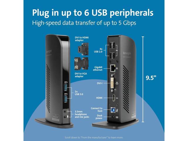 Kensington USB 3.0 Dual Display Docking Station for MacBooks, Windows and Surface (K33972US)