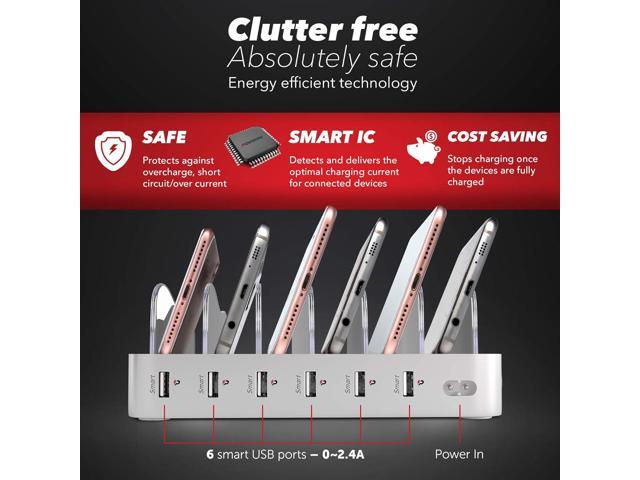 USB Charging Station - 6-Port Phone Charging Station with Quick Charge for Multiple Devices - Charging Station for Multiple Devices - Compatible...
