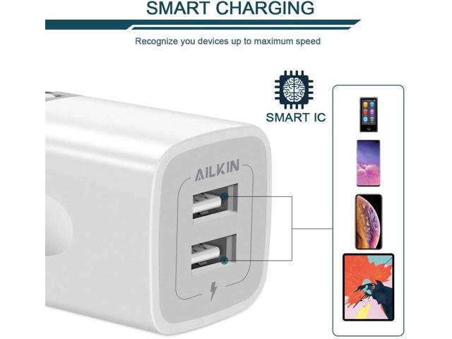3Pack Fast Charging Cubes, Foldable Dual Port Charger Block, AILKIN Fast USB Plug Power Adapter Fold up Box Base Brick for iPhone 16/16 Pro/16...