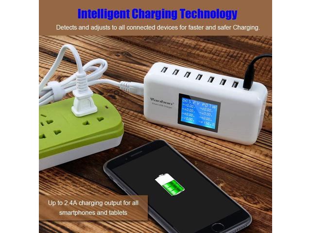 60W/12A 8-Port Desktop Charging Station Multiple USB, Multi Port Travel Fast Wall Charger Hub with LCD for Smart Phones, Tablet and More (White)