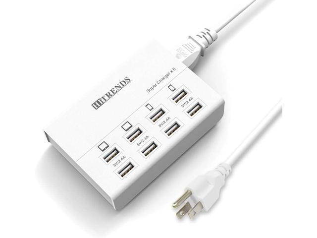 USB Charger, HITRENDS 8 Ports Charging Station 60W/12A Multi Port USB Charging Hub for Multiple Devices (5ft Cord, White)