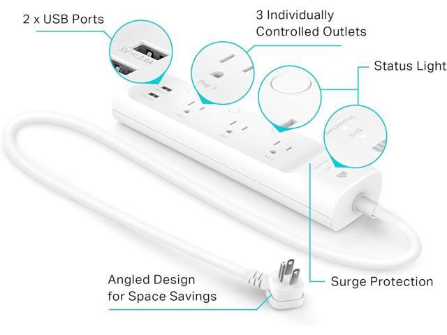 Kasa Smart Plug Power Strip KP303, Surge Protector with 3 Individually Controlled Smart Outlets and 2 USB Ports, Works with Alexa & Google Home, No...