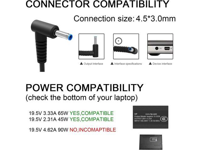 Charger for HP Laptop Computer 65W 45W Smart Blue Tip Power Adapter