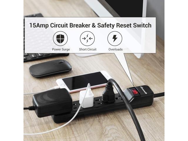 DEWENWILS 2-Pack Power Strip Surge Protector,25 Ft Extra Long Extension Cord, Low Profile Flat Plug,15 Amp Circuit Breaker, 500 Joules, Wall Mount,...