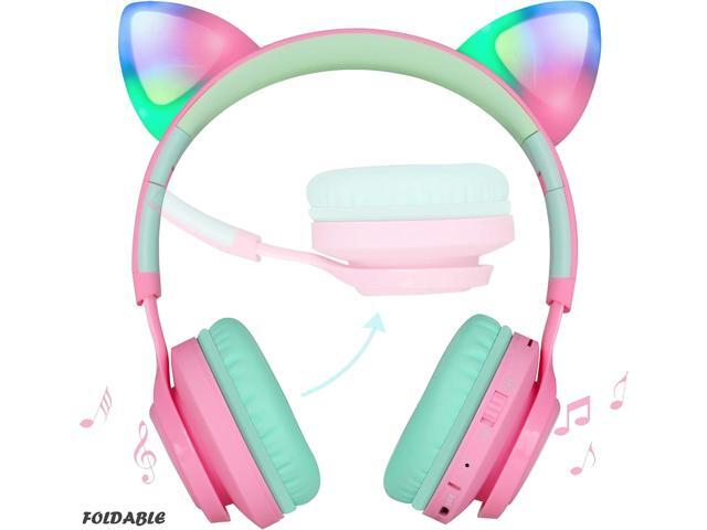 Riwbox CT-7 Cat Ear Bluetooth Headphones, LED Light Up Bluetooth Wireless Over Ear Headphones with Microphone and Volume Control for...