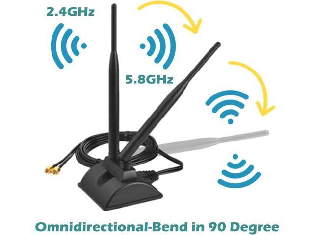 WiFi Antenna Dual Band 2.4GHz - 5.8GHz with RP-SMA Connector Magnetic Base for Wireless Network Router - USB Adapter - PCI PCIe Cards - Signal...