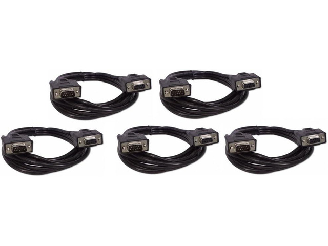 Five Pack of YCS Basics Black 6 Foot DB9 9 Pin Serial / RS232 Male/Female Extension Cables