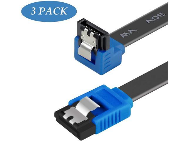 SATA Cable III, 3 Pack SATA Cable III 6Gbps 90 Degree Right Angle with Locking Latch 18 Inch for SATA HDD, SSD, CD Driver, CD Writer - Black