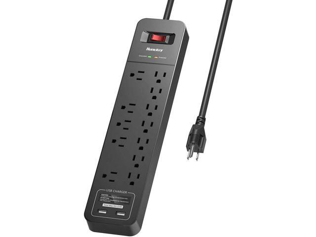 Surge Protector Power Strip (2390j), Huntkey 12 Outlets with 2 USB Ports, 6 ft Extention Cord, ETL Listed, Black