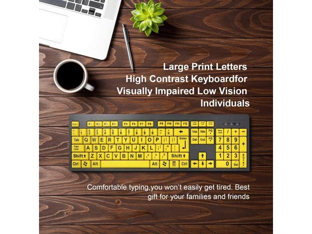 Large Print Computer Keyboard, Wired USB High Contrast Keyboard with Oversized Print Letters for Visually Impaired Low Vision Individuals...