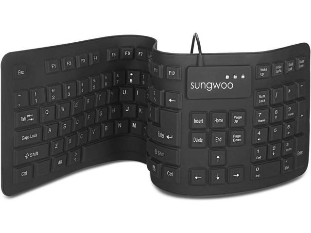 Sungwoo Foldable Silicone USB Wired Standard Waterproof Rollup Keyboard for PC Notebook Laptop, Full Size (Black)