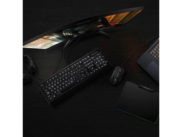 SurnQiee Large Letter Print Keyboard, 104 Keys Standard Full Size USB Wired White LED Backlit Computer Keyboard (KB612)