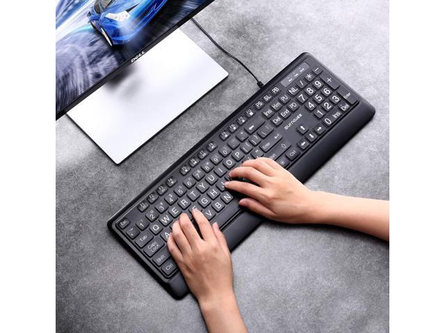 SurnQiee Large Letter Print Keyboard, 104 Keys Standard Full Size USB Wired White LED Backlit Computer Keyboard (KB612)
