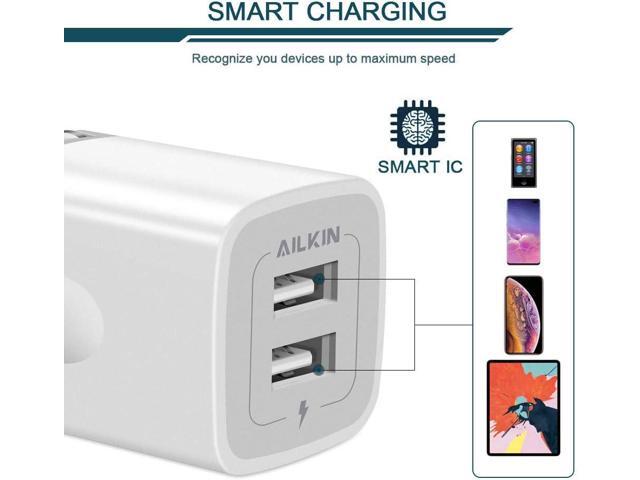 USB Wall Charger, Foldable Charger Adapter, AILKIN 2Pack 2.4Amp Dual Port Quick Charger Plug Cube AC Travel Box for iPhone 15 14 Pro Max 13 12...