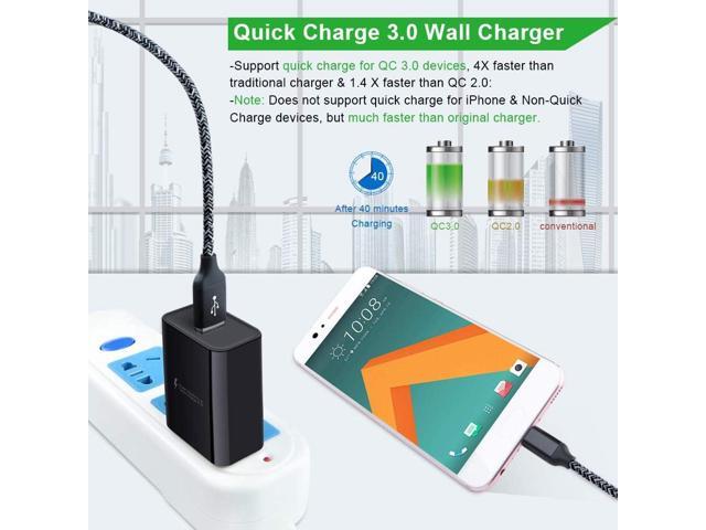 Quick Charge 3.0 Fast Charging USB Wall Charger Plug with 6ft Type C Cable for Samsung Galaxy S25 S24 S23 S22 S21 S20 FE Note20 A16 A25 A35 A15 A54...