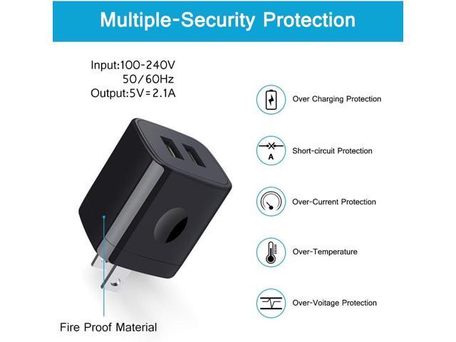 Wall Charger Block,2.1A/5V Dual Port USB Wall Plug in Phone Travel Power USB Adapter Plug,3Pack Black Charger Cube Fast Charging Compatible iPhone...