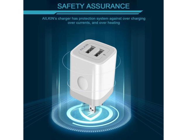 USB Wall Charger, Foldable Charger Adapter, AILKIN 2Pack 2.4Amp Dual Port Quick Charger Plug Cube AC Travel Box for iPhone 15 14 Pro Max 13 12...