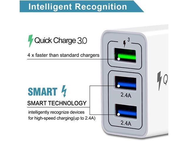 Fast Wall Charger QC 3.0 USB Quick Charge 3 Ports Tablet iPad Phone Charger Adapter Travel Plug Compatible iPhone X/Xs/XS Max/XR/8/8+/7P/7/6/5...