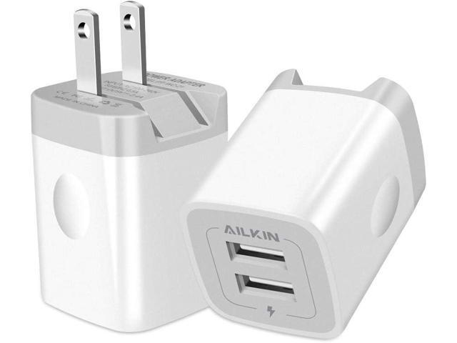 USB Wall Charger, Foldable Charger Adapter, AILKIN 2Pack 2.4Amp Dual Port Quick Charger Plug Cube AC Travel Box for iPhone 15 14 Pro Max 13 12...