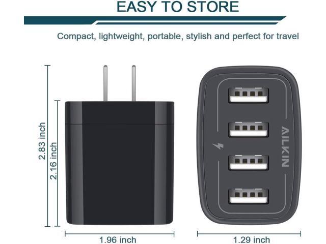 USB Wall Charger, 2-Pack AILKIN 4.8A 4-Port USB Plug Cube Brick Charging Box Wall Charger Plug, USB Charging Block for iPhone 14 13 Pro Max 12...