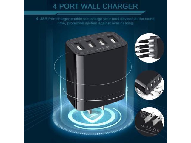 USB Wall Charger, 2-Pack AILKIN 4.8A 4-Port USB Plug Cube Brick Charging Box Wall Charger Plug, USB Charging Block for iPhone 14 13 Pro Max 12...