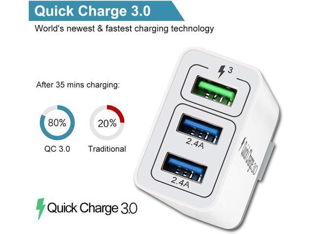 Fast Wall Charger QC 3.0 USB Quick Charge 3 Ports Tablet iPad Phone Charger Adapter Travel Plug Compatible iPhone X/Xs/XS Max/XR/8/8+/7P/7/6/5...