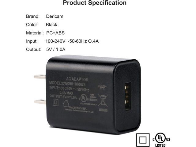 Dericam 5V 1A Micro USB Wall Charger, Android Charger Cable, 5 Volt 1000mA AC to DC Power Adapter for Charging of Android Smartphone/Kindle Fire,...