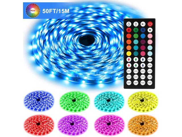 50ft/15m RGB LED Light Strip with 44 Key IR Remote Controller, Ultra-Long Color Changing LED Tape Lights with DIY Color Options, Flexible Rope Lights.