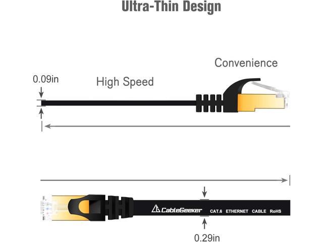 Cat 7 Shielded Ethernet Cable 8ft 2pack (Highest Speed Cable) Cat7 Black Flat Internet Network Cables, for Modem, Router, LAN, Computer -...