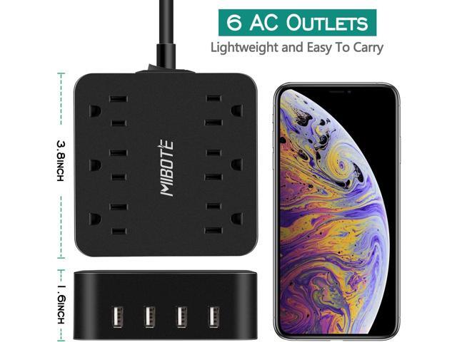 Power Strip with USB, MIBOTE 6 AC Outlet with 4 Port USB Surge Protector Power Strip Charger 5ft Power Cord 1875W 100-240V for Travel, TV,...
