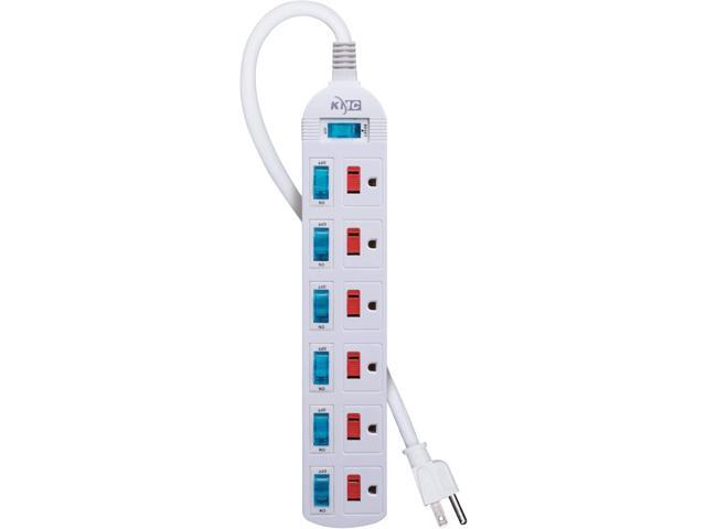 KMC 6 Outlet Power Strip with Multi-Outlet Independent Switches, Overload Protector,4-Foot Cord