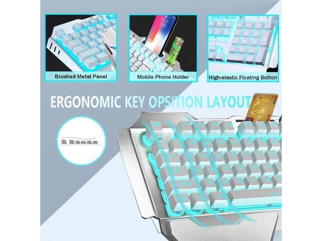 Wireless Keyboard and Mouse,Blue LED Backlit Rechargeable Keyboard Mouse with 3800mAh Battery Metal Panel,Removable Hand Rest Mechanical Feel...