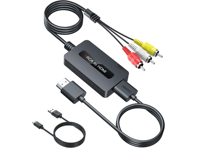 Male RCA to HDMI Cable Converter, CVBS Composite AV to HDMI Converter, Full HD 720P/ 1080P Output Switch for DVD, STB, R-o-k-u with Female RCA Output
