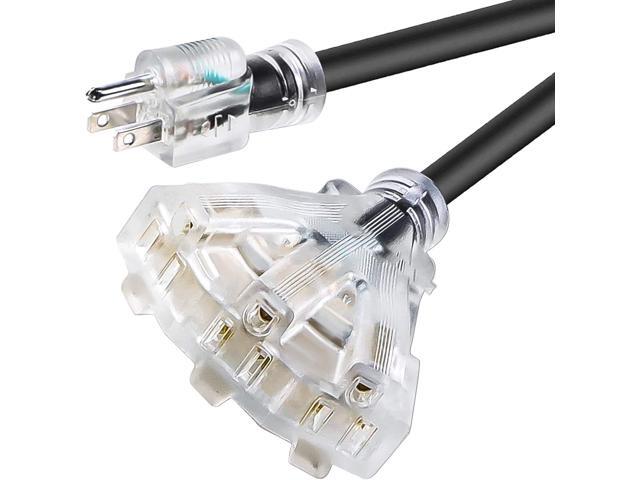 10 FT 12/3 Extension Cord Heavy Duty Black 3-Outlet Indoor/Outdoor SJTW Lighted 12-Gauge Grounded Power Cable,12AWG 15 Amp, 1875 WattsUL ListedSafety