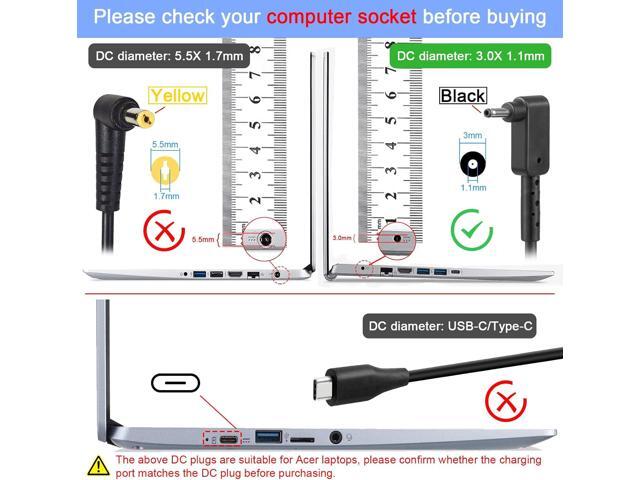 65W 19V 3.42A AC Power Adapter Charger for Acer Chromebook 11 13 14 15 R11 CB3-131-C3SZ C720-2103 CB5-571-C1DZ Aspire One Cloudbook 11 14, Small...
