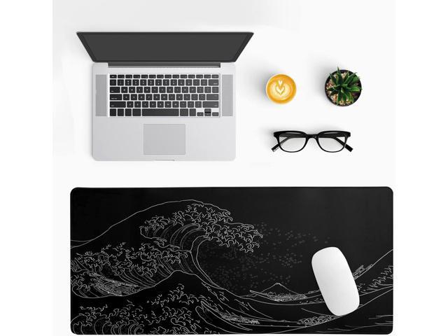 Japanese Sea Wave Large Mouse Pad, Anime Black Gaming, Extended Kanagawa Mat Desk Pad, 3mm Thick Long Non-Slip Rubber Base Mice Pad, 31.5 X 11.8 Inch