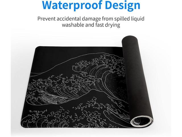 Japanese Sea Wave Large Mouse Pad, Anime Black Gaming, Extended Kanagawa Mat Desk Pad, 3mm Thick Long Non-Slip Rubber Base Mice Pad, 31.5 X 11.8 Inch