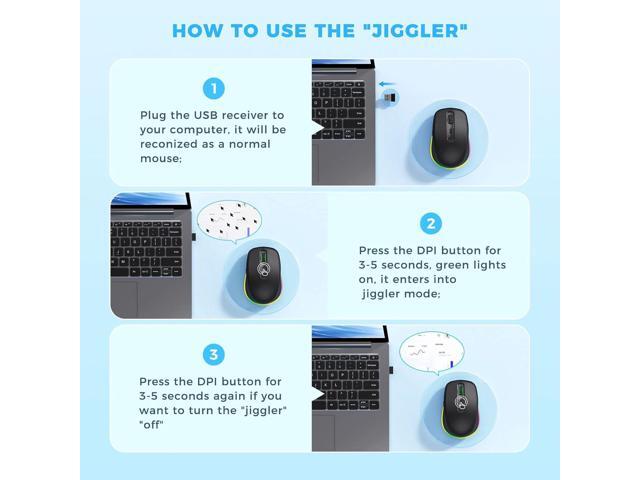 PEIOUS Wireless Mouse Jiggler - LED Wireless Mice with Build-in Jiggler Mover, Rechargeable Moving Mouse for Computer with Undetectable Random...