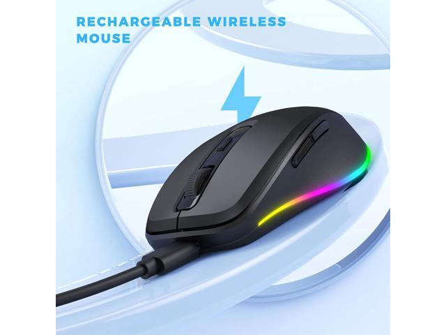 PEIOUS Wireless Mouse Jiggler - LED Wireless Mice with Build-in Jiggler Mover, Rechargeable Moving Mouse for Computer with Undetectable Random...