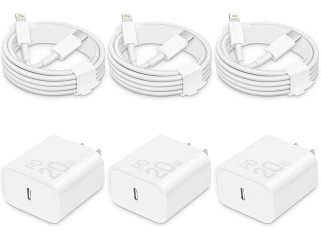i Phone Charger Fast Charging-20W USB-C Block with 6 Ft Cord [MFi Certified] Compatible with IP 14/13/12/11/X Series, i Pad & More [3 Pack]