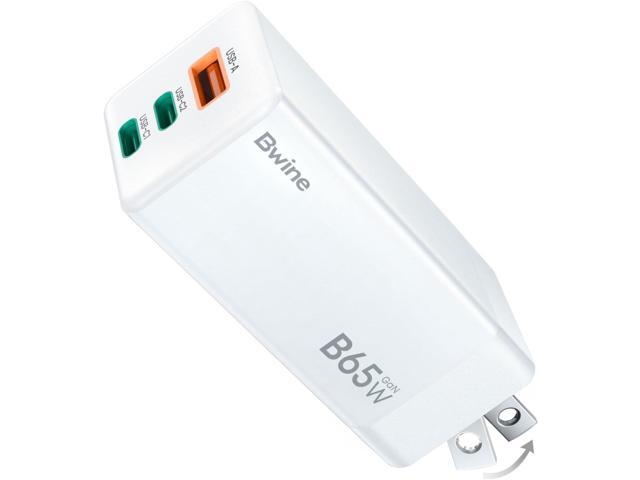 Bwine 65W USB C Charger, 3-Port GaN Fast Wall Charger, Compact Charging Blocks for iPhone 16,Galaxy S24,Note 20/10+,Drone Battery and More, White