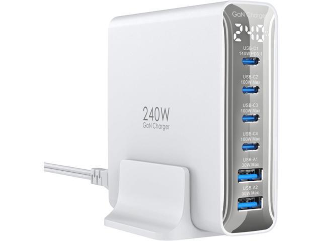 240W USB C Charger 6-Port, PD3.1 GaN Charger with LED Display Desktop Fast Charging Station for MacBook Pro/Air - iPhone Pro - iPad Pro - Dell XPS...