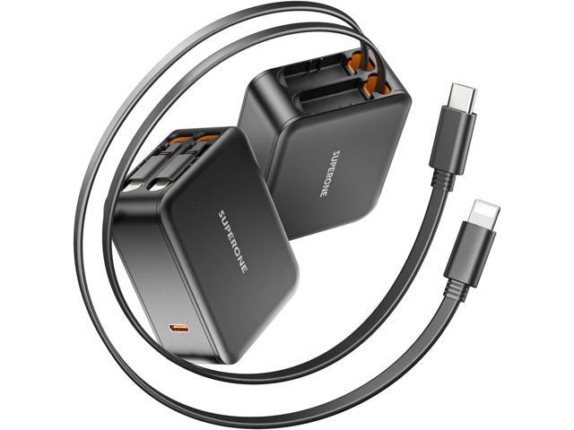 SUPERONE 62W Retractable Wall Charger with Dual Cables, 3-Port USB Charger Block, 35W iPhone Chargers Fast Charging for iPhone 17/16/15/14/13/12/11...
