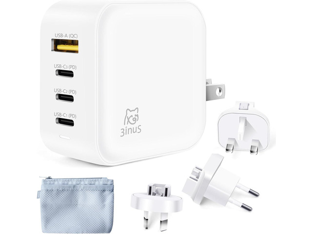 100W USB C GaN Wall Charger for Smart Phone 17/16 Pro/Pro Max/Plus, Plug Foldable 4-Port PD USB-C Charger with Traveller Adapters, use for Tablet,...