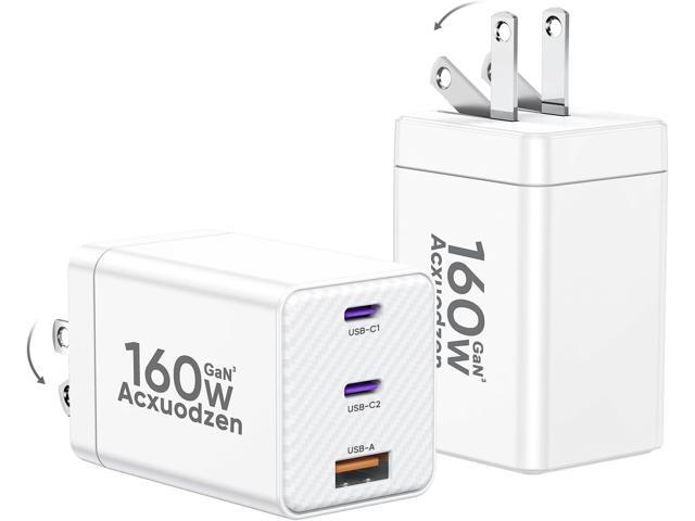 [2 Pack] USB C Charger Block 160W, 3-Port GaN Super Fast Charger, Dual 65W Type C Charging Block, Foldable QC3.0 Laptop Fast Charging for MacBook,...