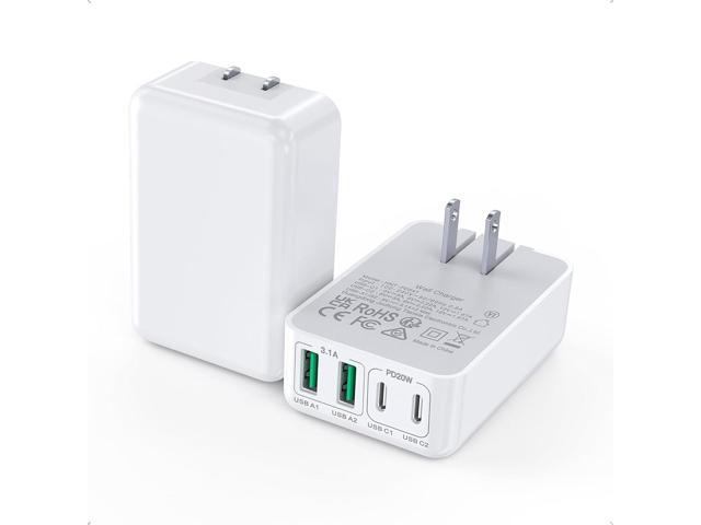 2Pack Flat USB C Wall Charger,40W 4Ports Foldable & Slim Fast Charging Block,Type C Cube Box Multiport Power Adapter Plug Brick Compatible with...