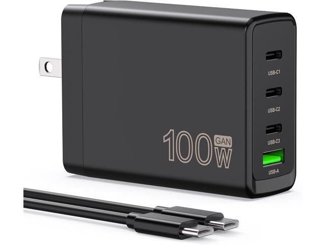 100W USB C Charger Block,4-Port GaN Fast Charger Compatible with MacBook Pro, MacBook Air, Google Pixelbook, ThinkPad, Dell XPS, iPad Pro, Galaxy...