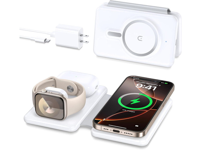 Magnetic Wireless Charger for iPhone: 3 in 1 Travel Charging Station for Apple Devices for iPhone 17 Air 16 15 14 13 12 Pro Max Plus - Foldable...