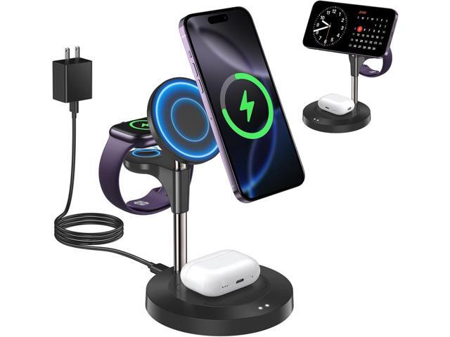 3 in 1 Wireless Charging Station for Multiple Devices Apple, 15W Fast Magnetic Mag-Safe Charger Stand for iPhone 16 15 14 13 12 Pro Max Plus Mini...