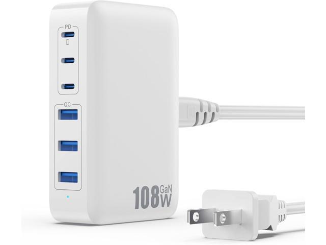 USB C Charger Block Charging Station,108W GaN III 6 Port 3xQC+3xPD Wall Charger Adapter Plug Cube,Super Fast Type C Charging Hub Box for iPhone 17...